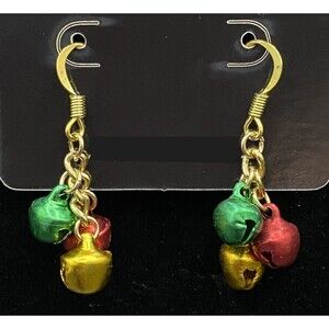 Handmade Green Red & Gold Jingle Bell Earrings by Neanie-Bot